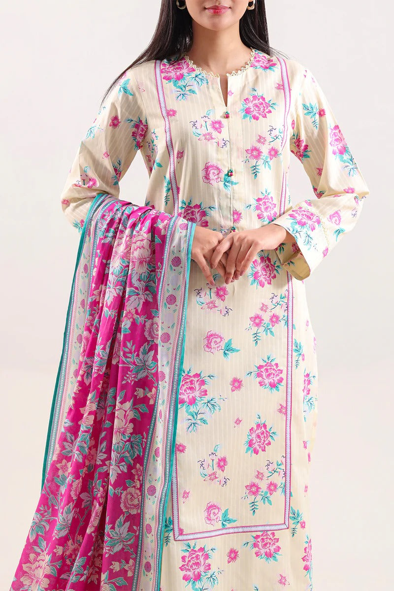 Unstitched Printed Self Strip Lawn 3 Piece