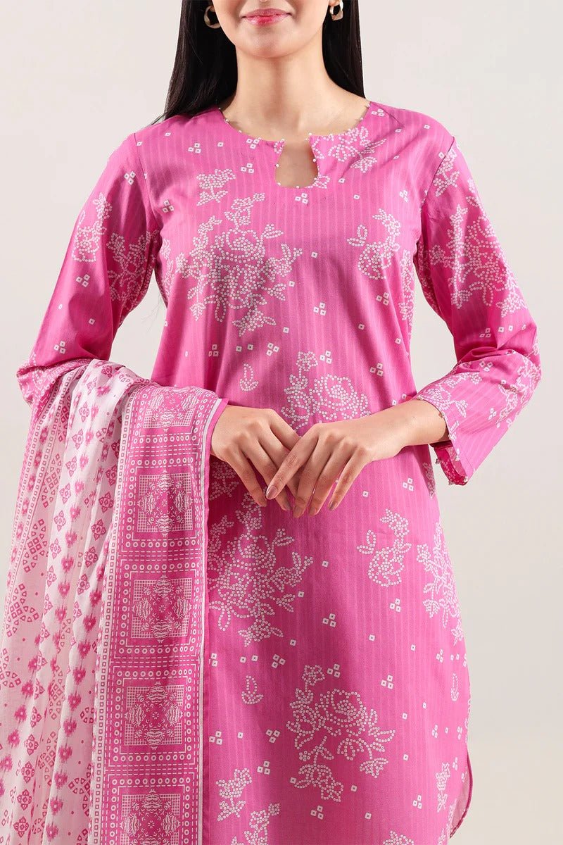 Unstitched Printed Self Strip Lawn 3 Piece