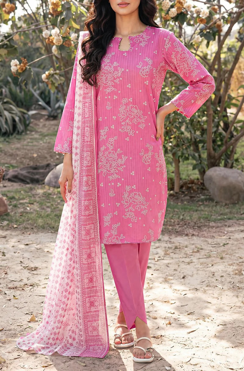 Unstitched Printed Self Strip Lawn 3 Piece