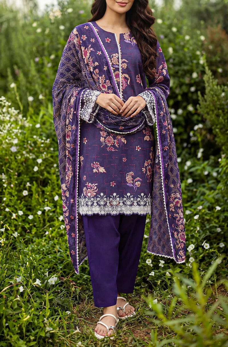 Unstitched Printed Embroidered Lawn 2 Piece (Shirt/Dupatta)